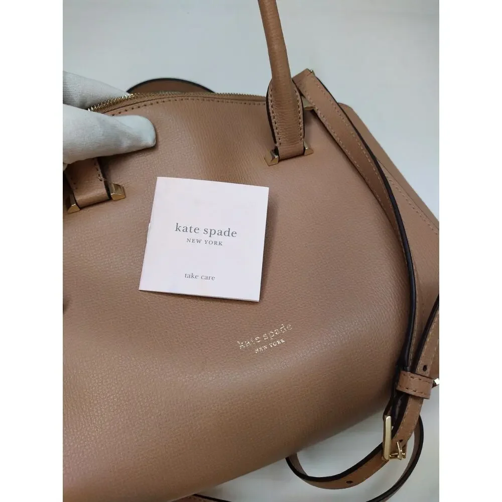 Kate Spade New York Brown Tan Leather Carryall Double Handles Satchel Bag